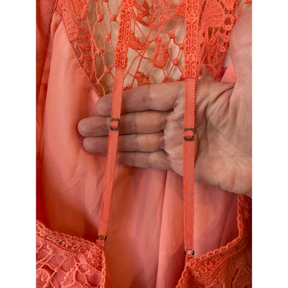 Free People Snowdrop Coral Lace Trapeze Mini Halter Dress Orange Women's Size S - Picture 6 of 10